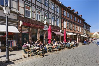 Lively Breite Strasse, pedestrian zone, Wernigerode, Harz, Saxony-Anhalt, Germany, Europe