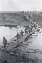 German prisoners crossing the Yser Canal, July 1917, Flanders, Belgium, Europe