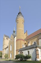 St. Petri Church with cock tower, city church, round, Freiberg, Saxony, Germany, Europe