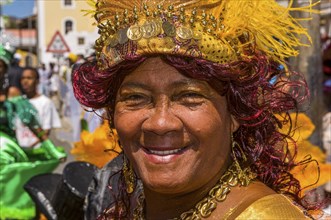 Colourful dressed woman. Carnival. Mindelo. Cabo Verde. Africa