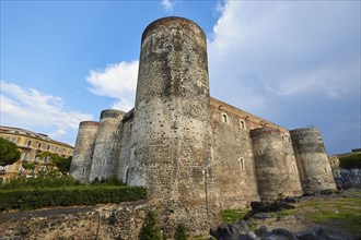 Super wide angle, Castello Ursino, tower, castle complex, cooled lava, Catania, Old Town, Baroque