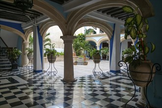 Spanish colonial architecture in courtyard at former Hotel Cuauhtemoc, Campeche city, Campeche