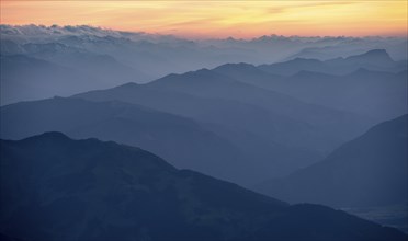 Evening mood, Dramatic mountain landscape, View from Hochkönig, Salzburger Land, Austria, Europe