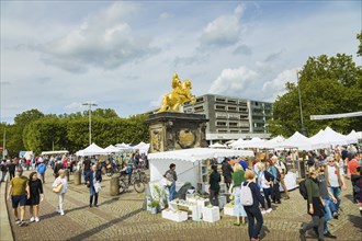 One of the first open-air markets in Dresden at the Goldener horse-rider, freshly renovated and