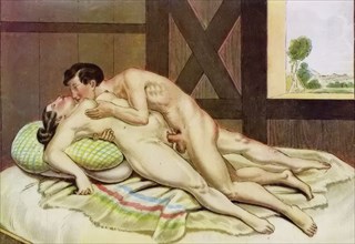 Lovers having sex in a barn, erotic watercolour by Peter Johann Nepomuk Geiger (11 January 1805)