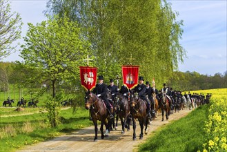 Easter riding procession in Crostwitz, Easter riding in Lusatia. Procession from Crostwitz to