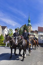 Easter riding procession in Crostwitz, Easter riding in Lusatia. Procession from Crostwitz to