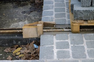 The historic Sohienstrasse in Dresden's Old Town, receives new tram tracks and a cobblestone