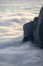 Cloud cover and mountains, high fog, Appenzell Ausserrhoden, Appenzell Alps, Switzerland, Europe