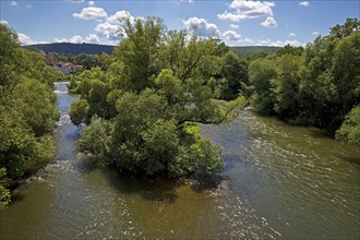 Tributary of the river Fulda with no island, Hannoversch Münden or Hann. Münden, Lower Saxony,