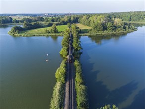 Dam at the Dippelsorfer pond over which the narrow-gauge railway runs from Morotzburg to Radeburg