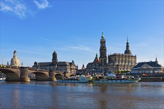 Dresden Silhouette View from Neustätter Elbufer to Dresden Old Town