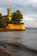 Montfort Castle in thunderstorm mood, water, shore, summer, Langenargen, Baden-Württemberg,