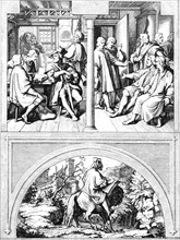 Martin Luther and the Swiss students in the inn, Jena (top left), Luther in the circle of