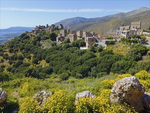 Drone shot, Vathia, Ithylo, Anatoliki Mani, Mani, Lakonia, Peloponnese, Greece, Europe