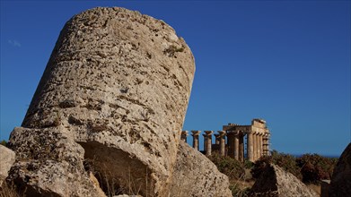 Detail, super wide angle shot, column remnant, Temple G, Temple of Zeus, Selinunte, Archaeological