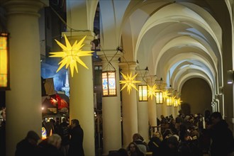 Medieval Christmas market in the stable yard of Dresden's Residenzschloss, a Renaissance knight's