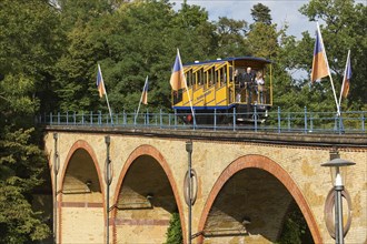 Nerobergbahn on the viaduct, rack-and-pinion funicular railway, technical cultural monument,