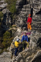 Climbers in the Schrammstein area in Saxon Switzerland