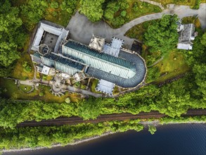 Top Down over St Conans Kirk from a drone, Loch Awe in Argyll and Bute, Scotland, UK