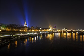 Dresden Silhouette View of the Old Town from the Carola Bridge. On the occasion of the