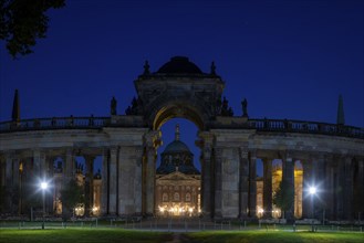 Park Sanssouci is part of the Potsdam palace park ensemble. Colonnade with Triumphal Gate