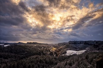 View of Rathen in the evening from the Gamrig in Saxon Switzerland