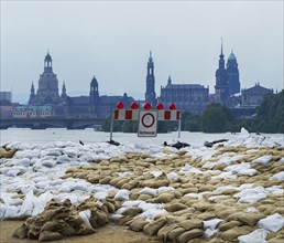 Sandbag wall in Dresden Pieschen