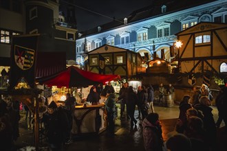 Medieval Christmas market in the stable yard of Dresden's Residenzschloss, a Renaissance knight's