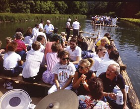 DEU, Germany: The historical slides from the 80-90s, raft trip on the Isar with doctors.80s MR yes