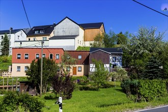 Village view of Oberfrauendorf in the Osterzgebirge mountains