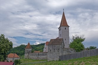 The fortified church of Sarosch, Brasov County, in Transylvania. The Gothic hall church was