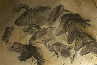 Replica of prehistoric rock paintings of the Chauvet Cave, Chauvet-Pont-d'Arc Cave, Ardèche,