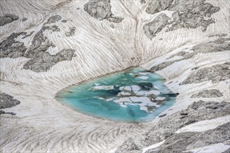 Mountain lake, snow remains, high alpine landscape, Übergossene Alm, Berchtesgaden Alps, Salzburger