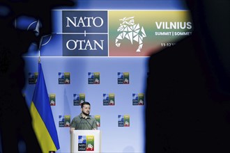 Ukrainian President Volodymyr Selensky, pictured at a joint press conference at the NATO summit in