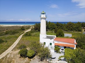 Aerial view, lighthouse, Cape Possidi, Kassandra, Chalkidiki, Greece, Europe