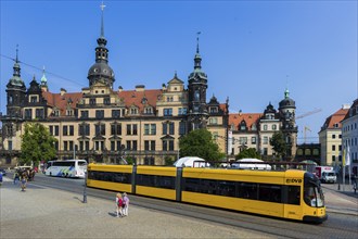 Modern DVB tram in Dresden city centre