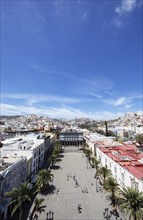 View from the tower of the Santa Ana Cathedral to the colourful houses of Las Palmas, in front the