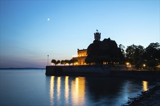 Montfort Castle in the Blue Hour, Summer, Langenargen, Baden-Württemberg, Germany, Europe