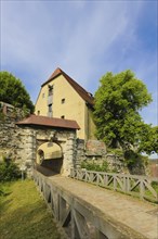 South gate of Hellenstein Castle, behind Fruchtkasten, historical buildings, fortification, castle