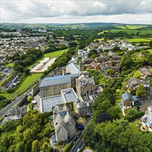 Bodmin Jail and Bodmin Luxury Hotel from a drone, Bodmin Moor, Cornwall, England, UK