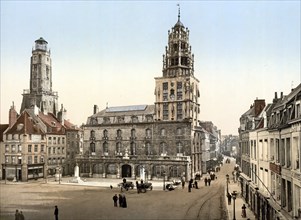 The Place d'Armes, Calais, France, c. 1890, Historic, digitally enhanced reproduction of a