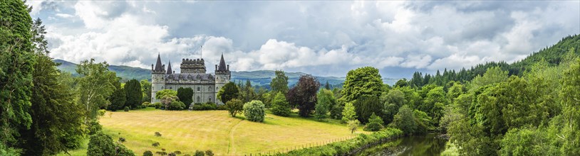 Panorama of Inveraray Castle, Clan Campbell, Loch Fyne, Argyll, Scotland, UK