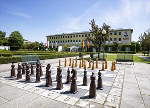 Outdoor chess in the spa gardens in front of the Europa Therme, Bad Füssing, Lower Bavaria,