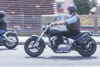 Harley Days Dresden, big ride through the city, here at the Elbe bridge Blaue Wunder