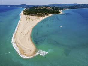 Aerial view with lighthouse, Cape Possidi, Kassandra, Chalkidiki, Greece, Europe