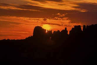 DEU Saxony Bad Schandau Sunset at the Kleine Bastei in the Schrammstein area