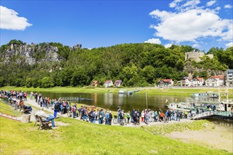 Rathen in Saxon Switzerland, queue for the ferry across the Elbe River