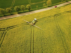 Crop protection products are applied to a rapeseed field on the outskirts of Dresden