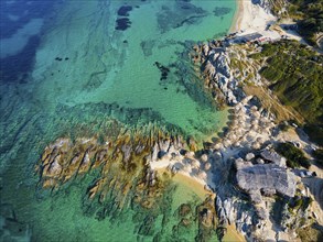 Aerial view, Prassou beach, Kriaritsi, Sithonia, Chalkidiki, Central Macedonia, Greece, Europe